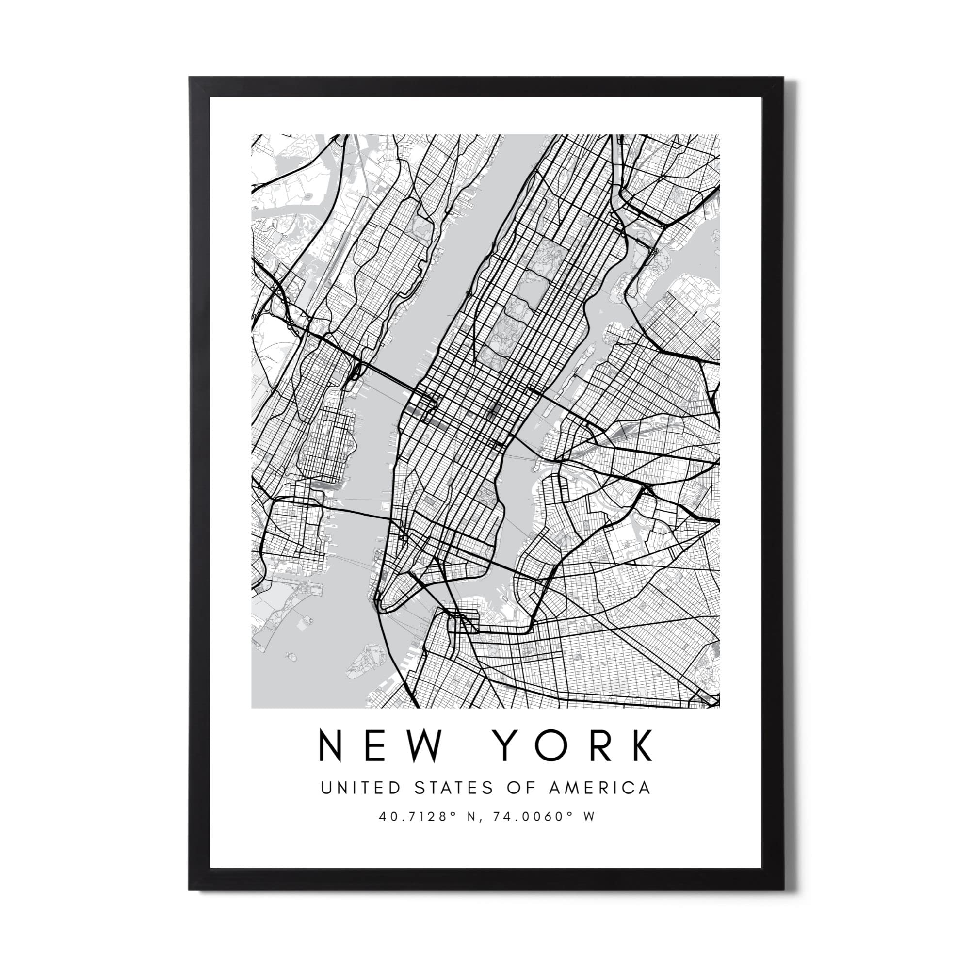 State Media VisionNew York Minimalist Map With Coordinates Poster - Manhattan Map Wall Art Print A4 Unframed Poster For Living Room or Bedroom (A4 (21cm x 29.7cm))