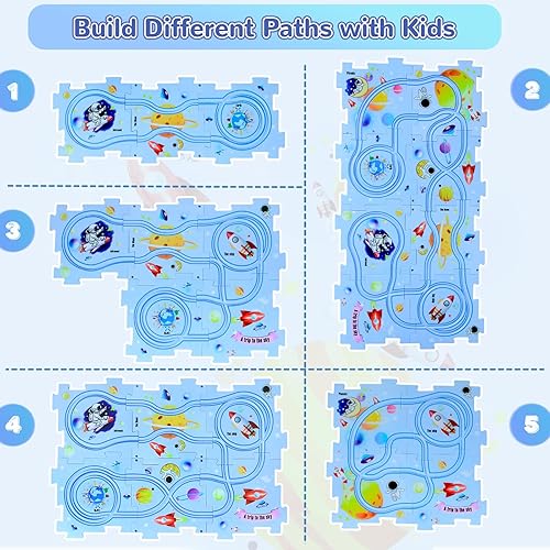 Miniatura 4 de Juego de rompecabezas de coche de pista, rompecabezas de piso de plástico para niños de 3 a 5 años con vehículos, rompecabezas de carril, pistas de