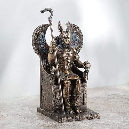 Miniatura 10 de Veronese Design 10 58 Inch Egyptian God Anubis Sitting On Throne Black Gold Resin Statue