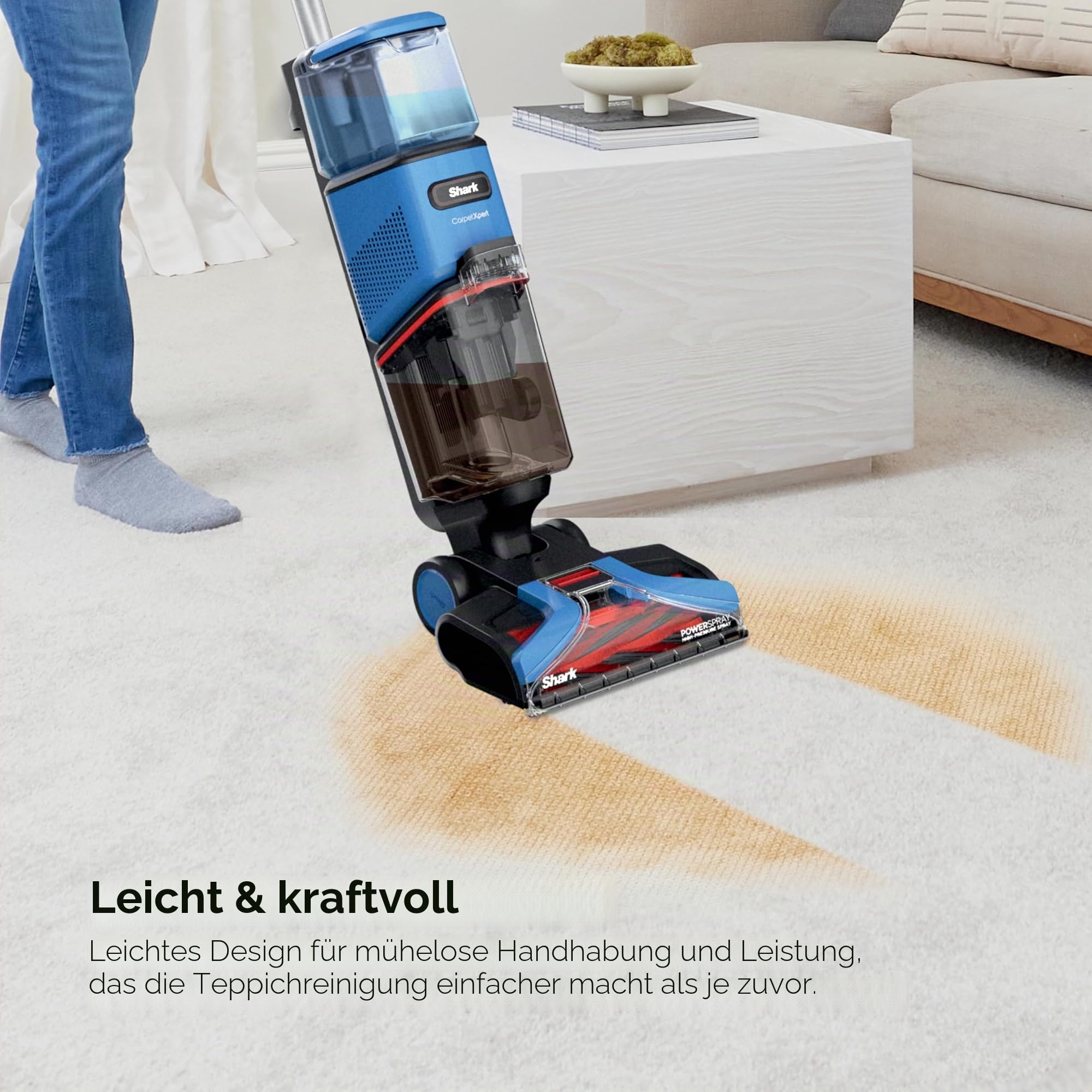 Shark CarpetXpert EX121BRN Aufrechter Teppich- und Teppichreiniger, perfekt für Haustiere, leicht und leistungsstark, Schmutz-, Ruß- und Geruchsentfernung, Teppich-Shampooer, Reinigungslösung, Blau