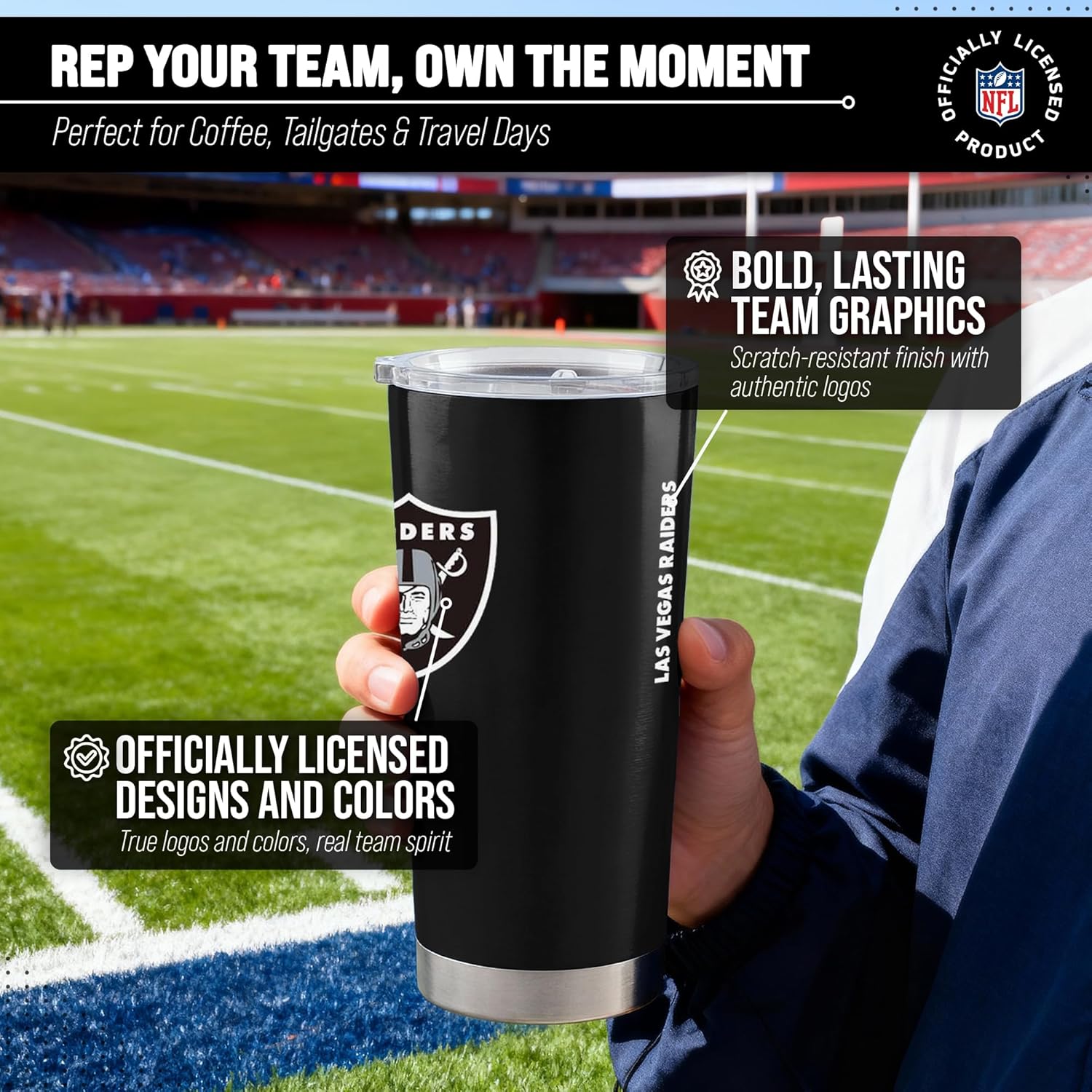 Team Fan Apparel NFL 20oz Gameday Stainless Steel Tumbler, Insulated For Hot & Cold, Slider Lid, On-The-Go Travel, Officially Licensed (Las Vegas Raiders - Black) - Image 5