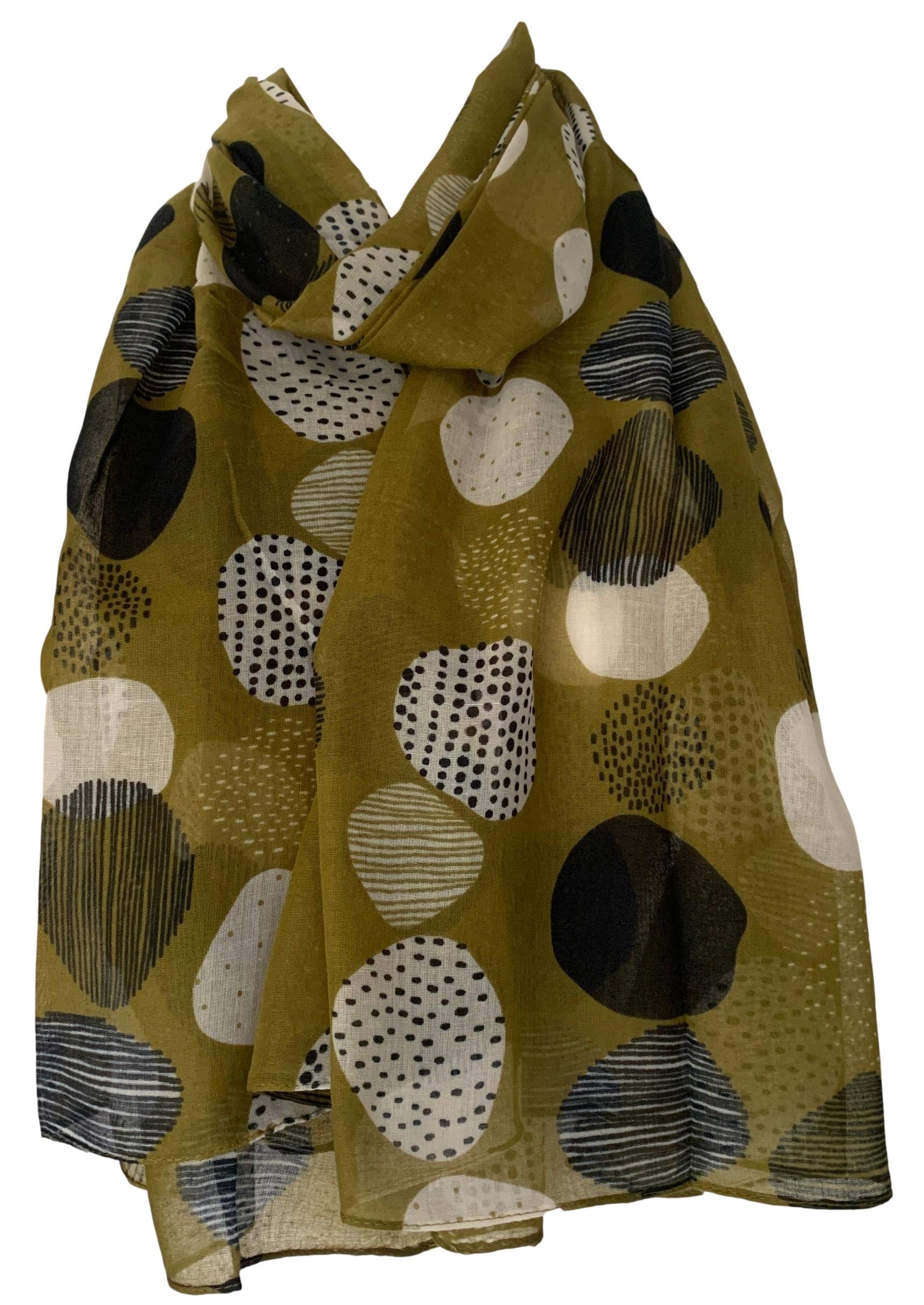 Purple Possum Green Scarf Ladies Khaki Navy Blue Black Circles Print Spotty Wrap Olive Shawl