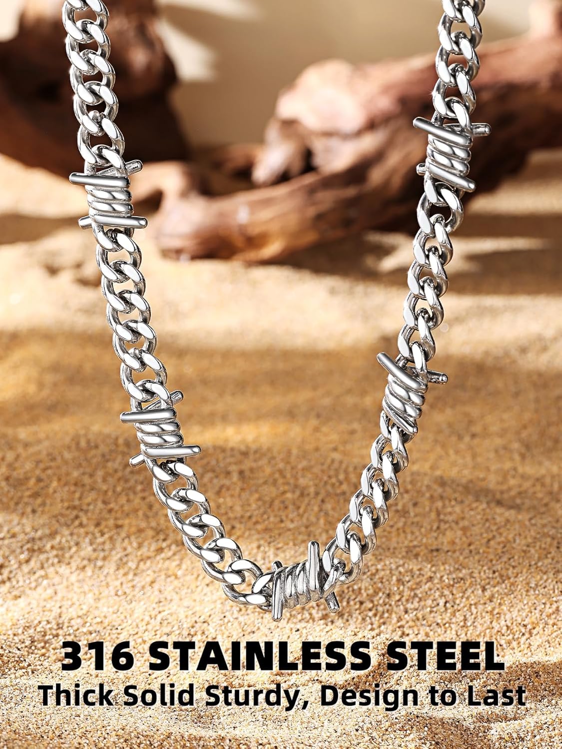 Bestyle Barbed Wire Necklace 5/7/9/12mm Mens Chain Necklaces Hip-hop Punk Gothic Stainless Steel Chain Heavy Thick Cuban Link Chain for Men Women, Length 16/18/20 Inch - Image 7