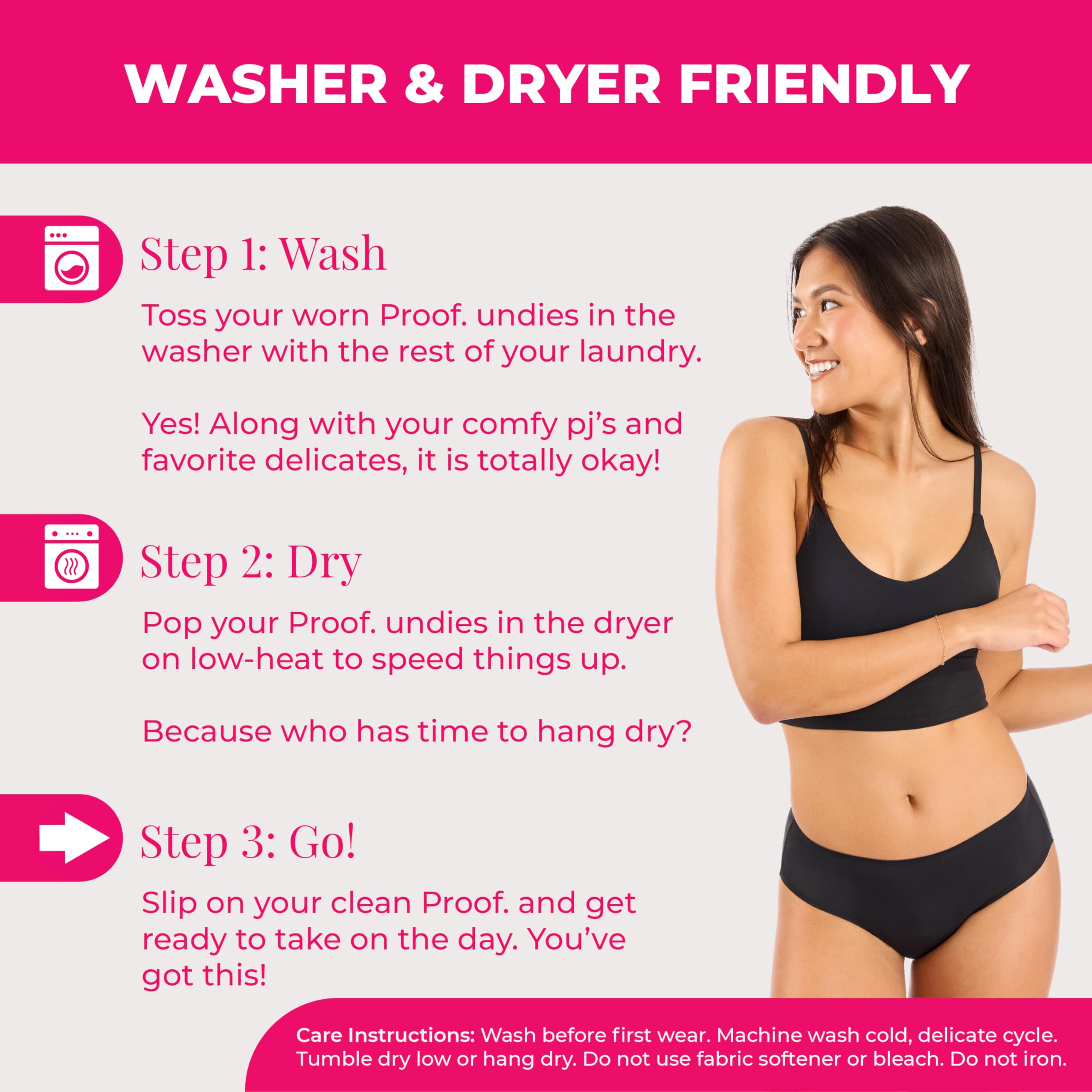 Proof. by Always Period Underwear, Everyday Light Brief & Thong, Small 2-Pack, Washable Leakproof Period Panties for Women hold up to 1 Regular Tampon - Black