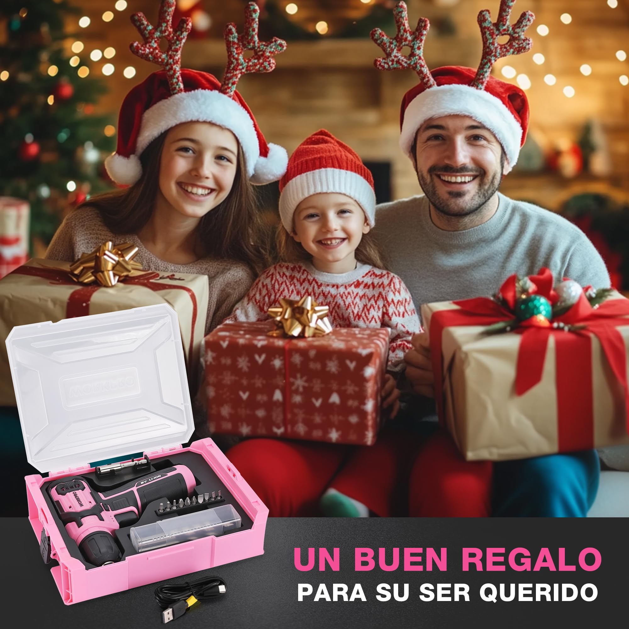 WORKPRO Atornillador Eléctrico 8V con 21 Accesorios, Rosa