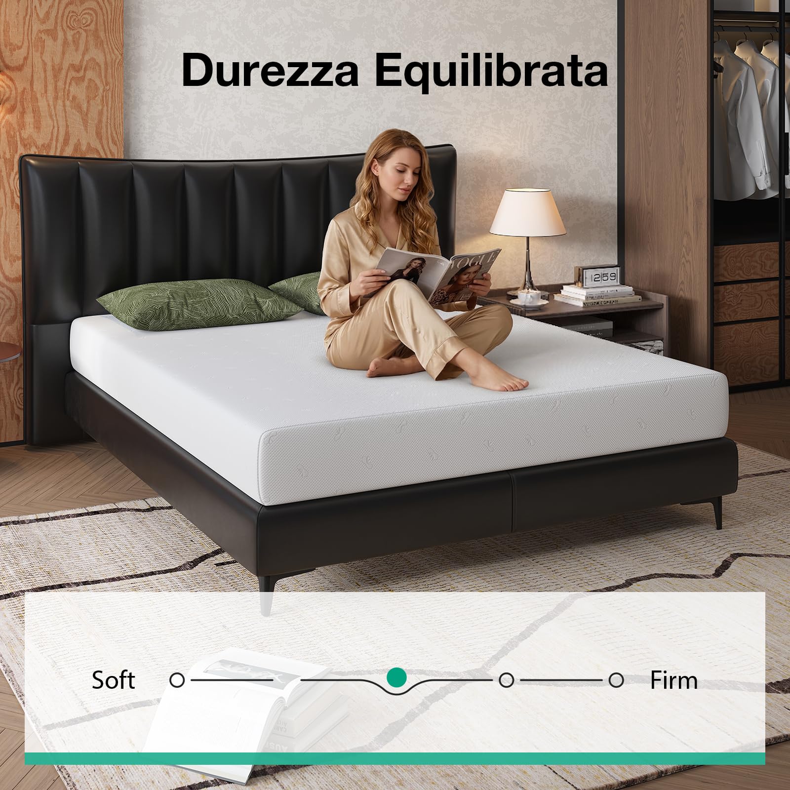 Novilla Materasso 90x200, Materasso Singolo, Altezza 20 cm, Gel Memory Foam, Schiuma Traspirante in Fibra di Bambù, Sostegno Perfetto, Rispettoso Della Pelle, Mediamente Solido