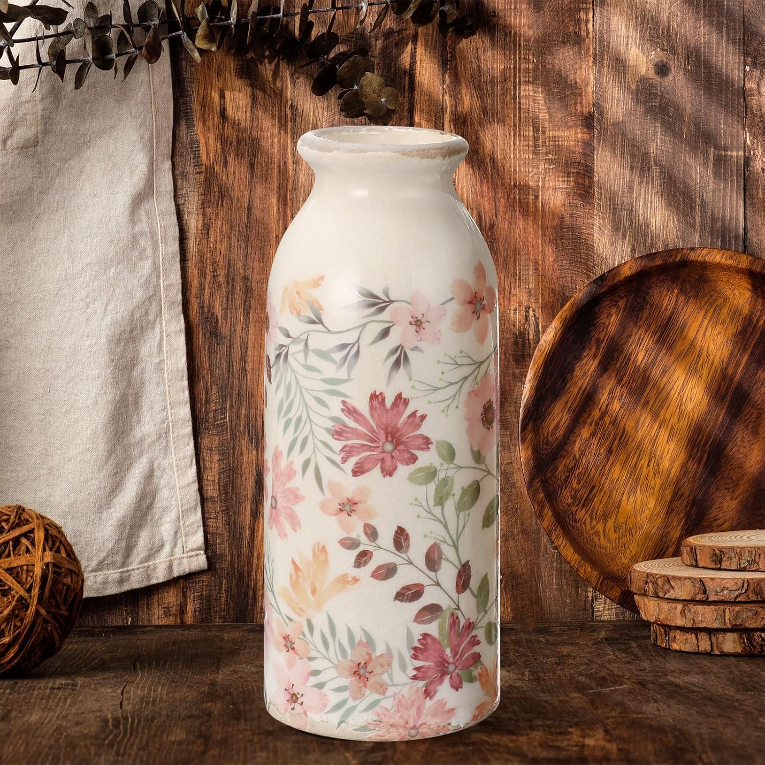 Ceramic Small Vase Rustic Farmhouse Vase Boho Vases Home Decoration for Your Kitchen Bedroom Office Bathroom& Shelf Centerpiece Table Decorative (7.8 Inches,Vintage) - Image 6