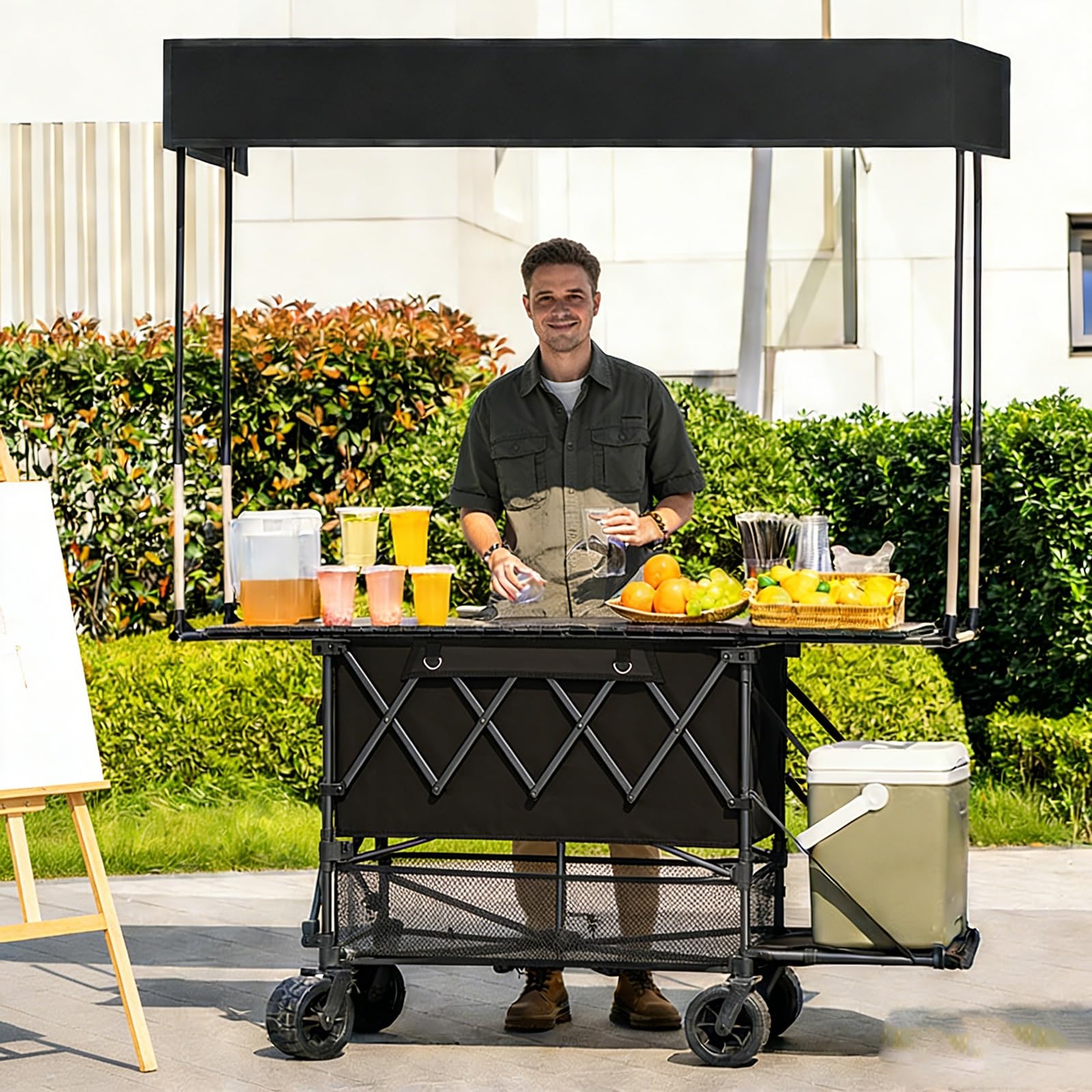 Carrello pieghevole portatile con ruote, ideale per esporre alimenti per eventi all'aperto, mercati agricoli, venditori ambulanti, barbecue, festival e feste, leggero, facile da trasportare