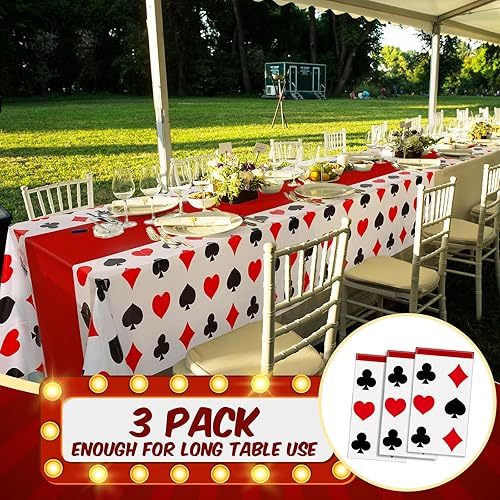 Miniatura 4 de Hosuly 3 piezas de decoración de fiesta temática de casino, mantel de póquer de plástico desechable, mantel temático de casino para juegos,