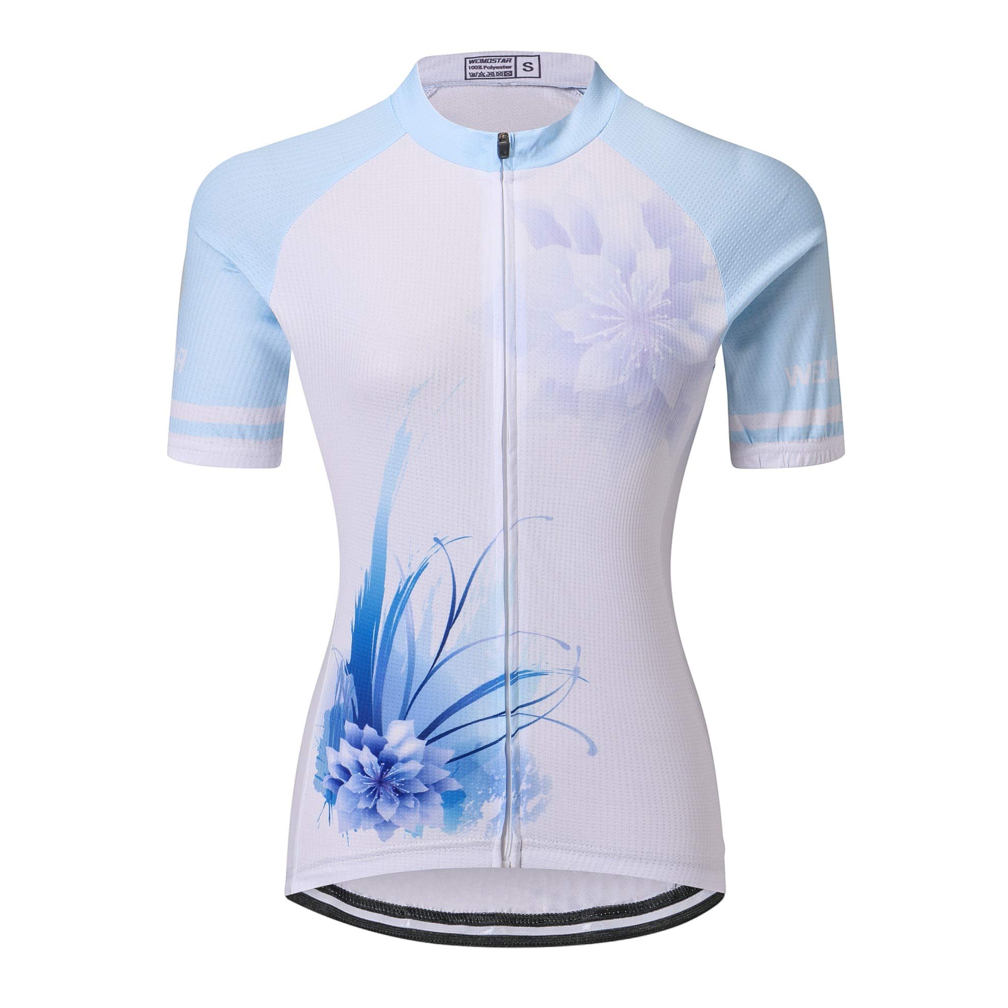 Women Cycling Jersey Shirt Team Bike Clothing Summer Riding Tops Breathable Blue-White