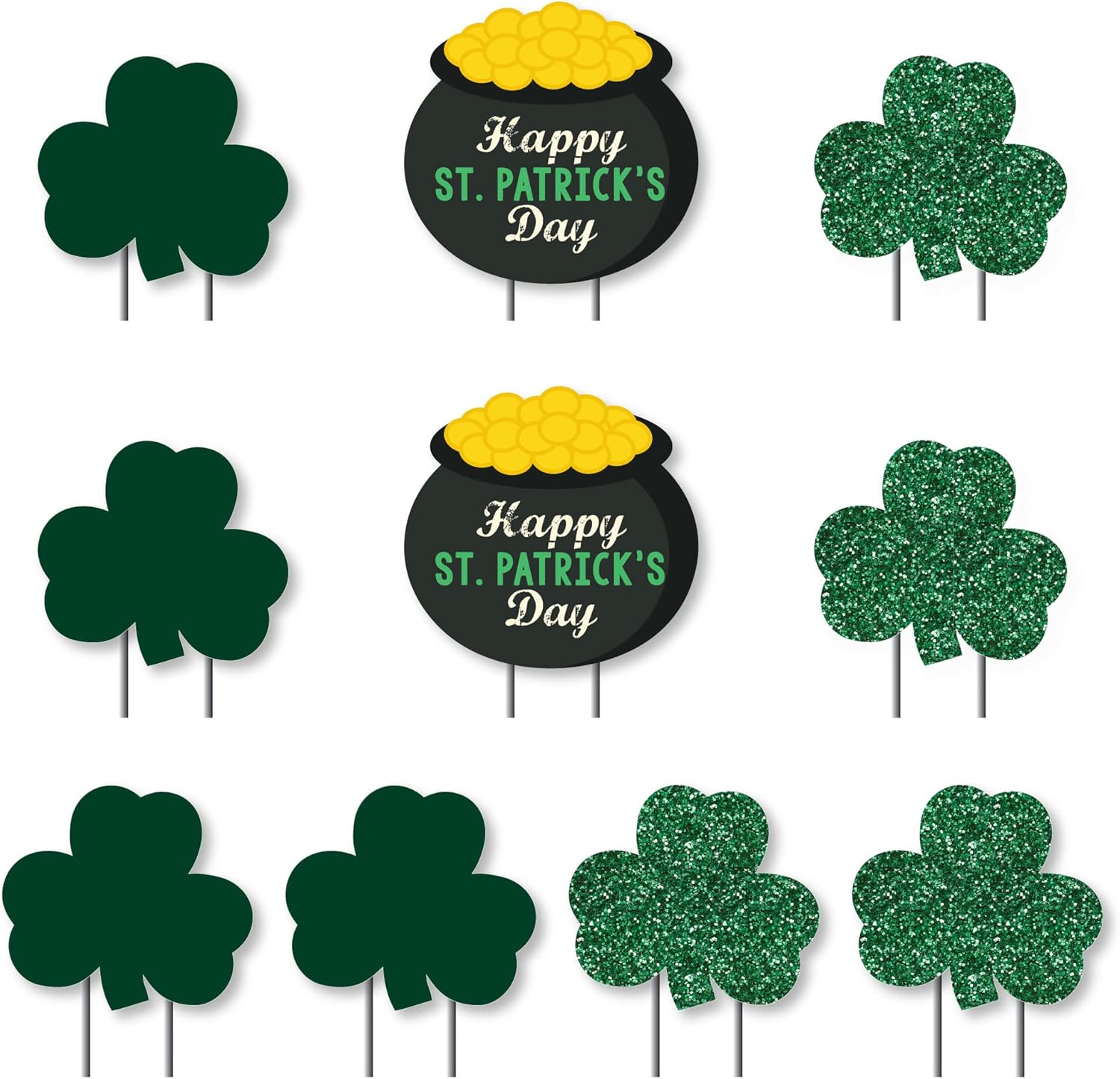 Big Dot of Happiness St. Patrick's Day - Shamrock and Pot of Gold Lawn Decorations - Outdoor Saint Paddy's Day Party Yard Decorations - 10 Piece