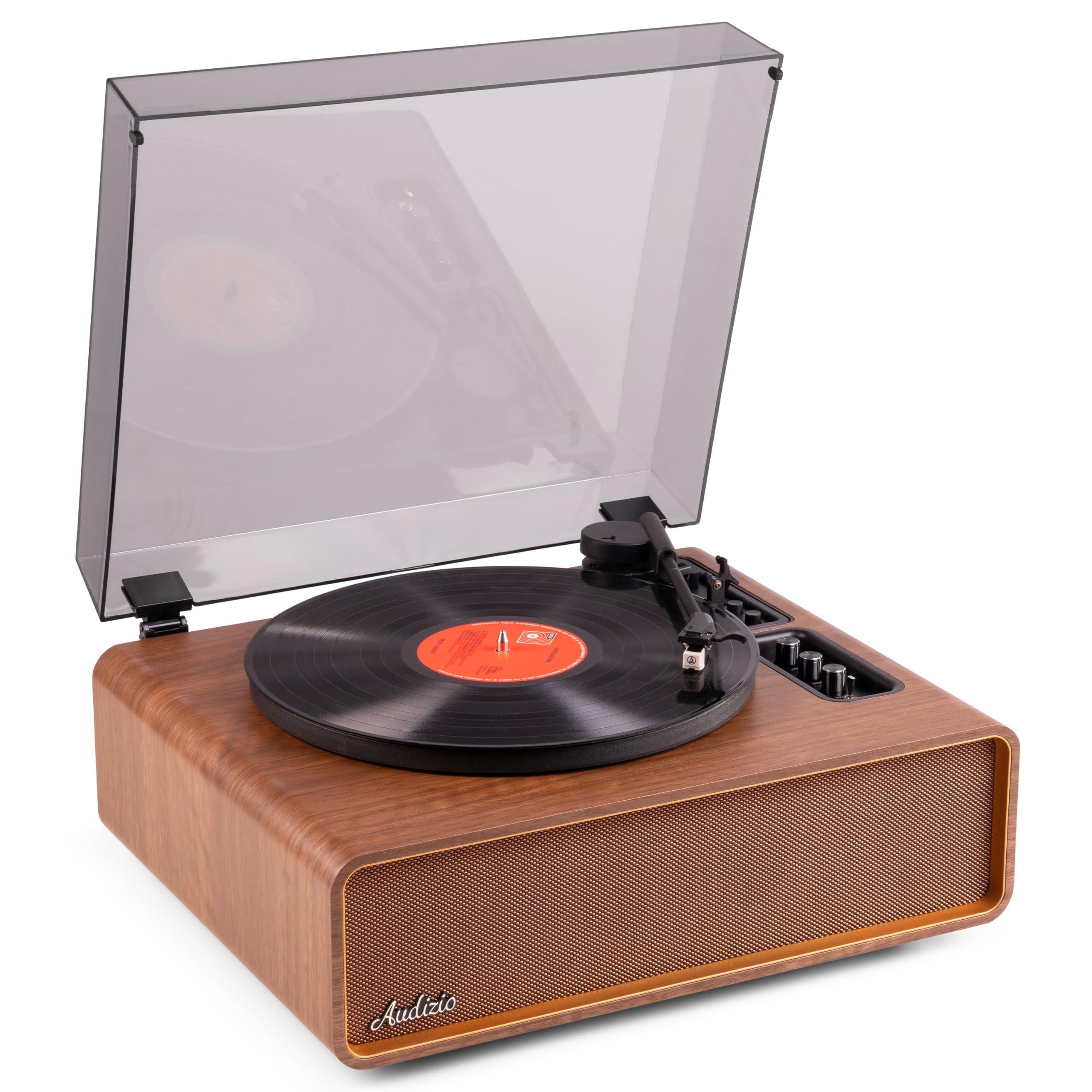 Audizio Laredo – Tocadiscos de Vinilo Bluetooth con Altavoces HiFi 160W, cápsula Audio Technica, Gira Discos con Plato de 29 cm, giradiscos Vinilo con RCA y BT in/out, Acabado en Madera