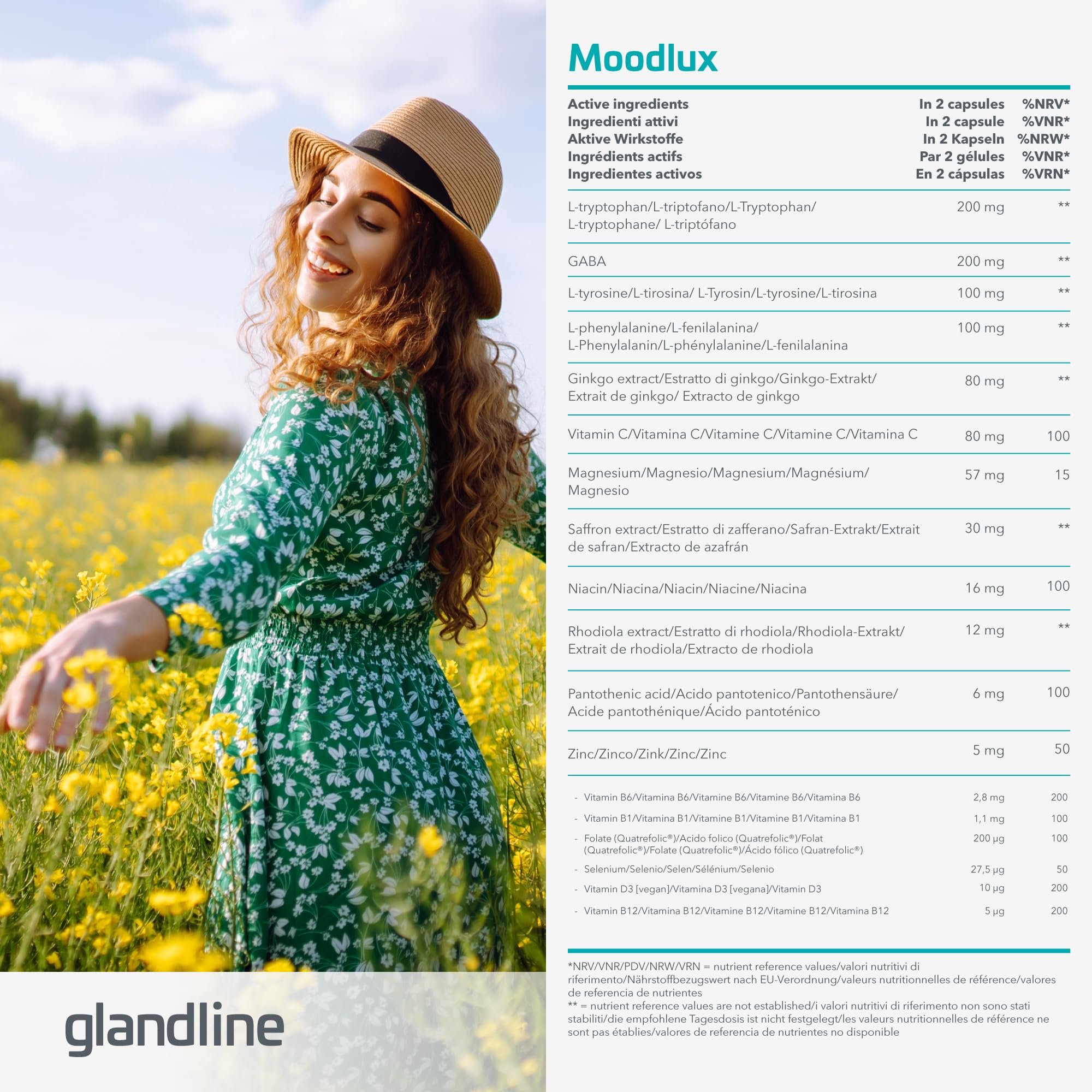 Integratore per l’Umore con Zafferano, Rodiola, Ginkgo, L-Tirosina, Magnesio e Selenio – 60 Capsule – MoodLux – Sensilab