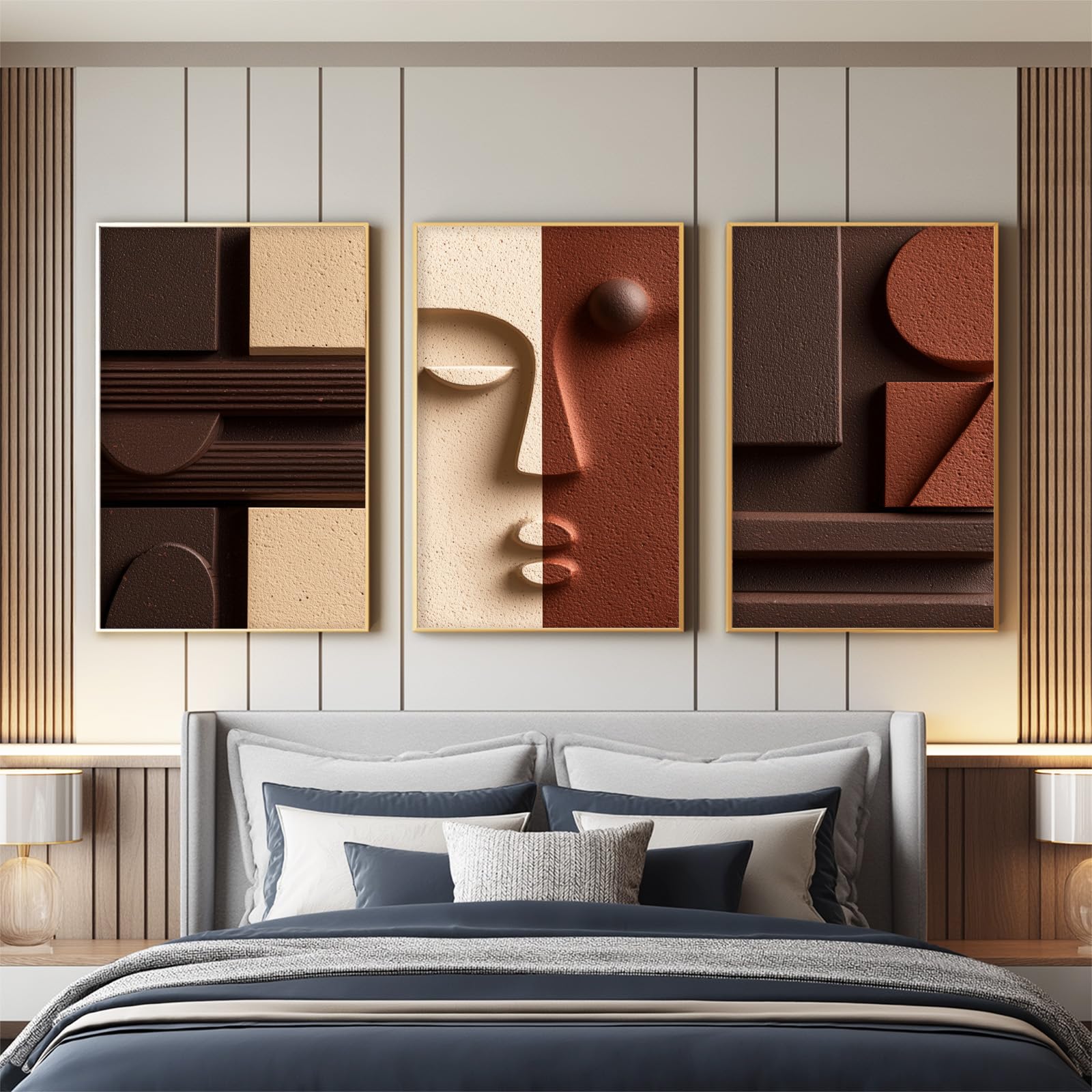 Générique 3 szt. Obraz ścienny - Błyszczący wzór i druk HD - Minimalistyczny relief twarzy kamienista tekstura obraz na płótnie do salonu sypialni - 40 x 50 cm