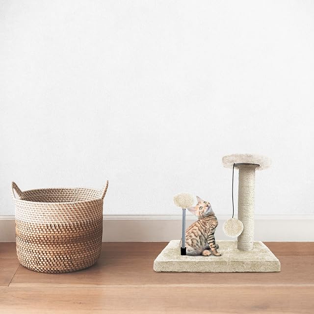 Foto 7 de 7 de ​ TIENDA EURASIA - Árbol para Gato, con Poste Rascador de Sisal, Base Rectangular, 30x20x28cm, Color Crudo…