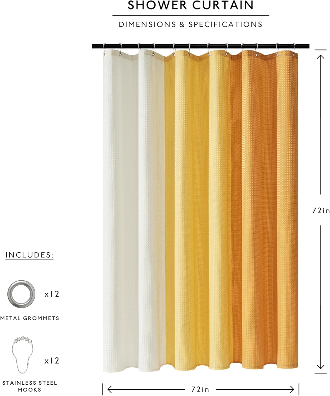 MONDAY MOOSE Colorful Waffle Weave Shower Curtain with Rustproof Metal Grommet Holes for Bathroom, Machine Washable, Hooks Included (72x72 inch, Cream/Yellow)