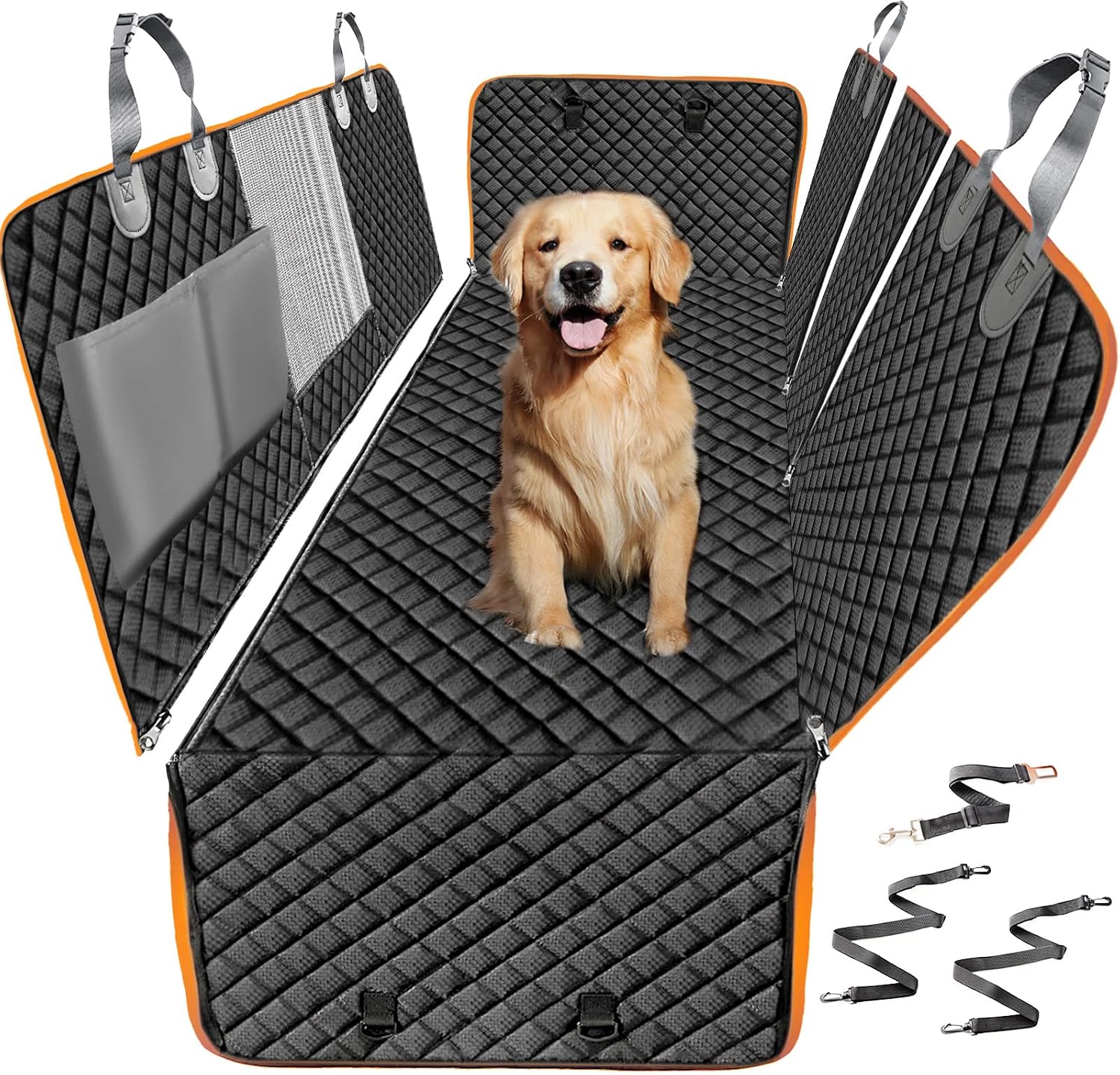 WIN4ALL Dog Car Seat Cover for Back Seat,100% Waterproof Dog Seat Cover with Mesh Window,Anti-Scratch Dog Hammock for Car,Antinslip Car…