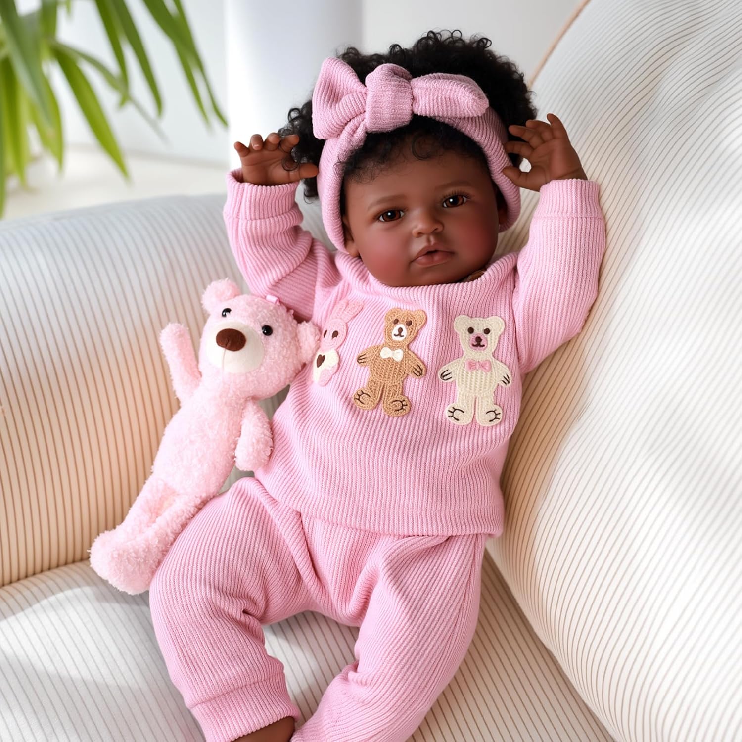 BABESIDE Reborn Baby Dolls Black Girl, 20 Inch Realistic Black Girl Newborn Lifelike Real Life Baby Dolls Soft Vinyl and Cloth Body with Feeding Kit Gift Box for Kids Age 3+