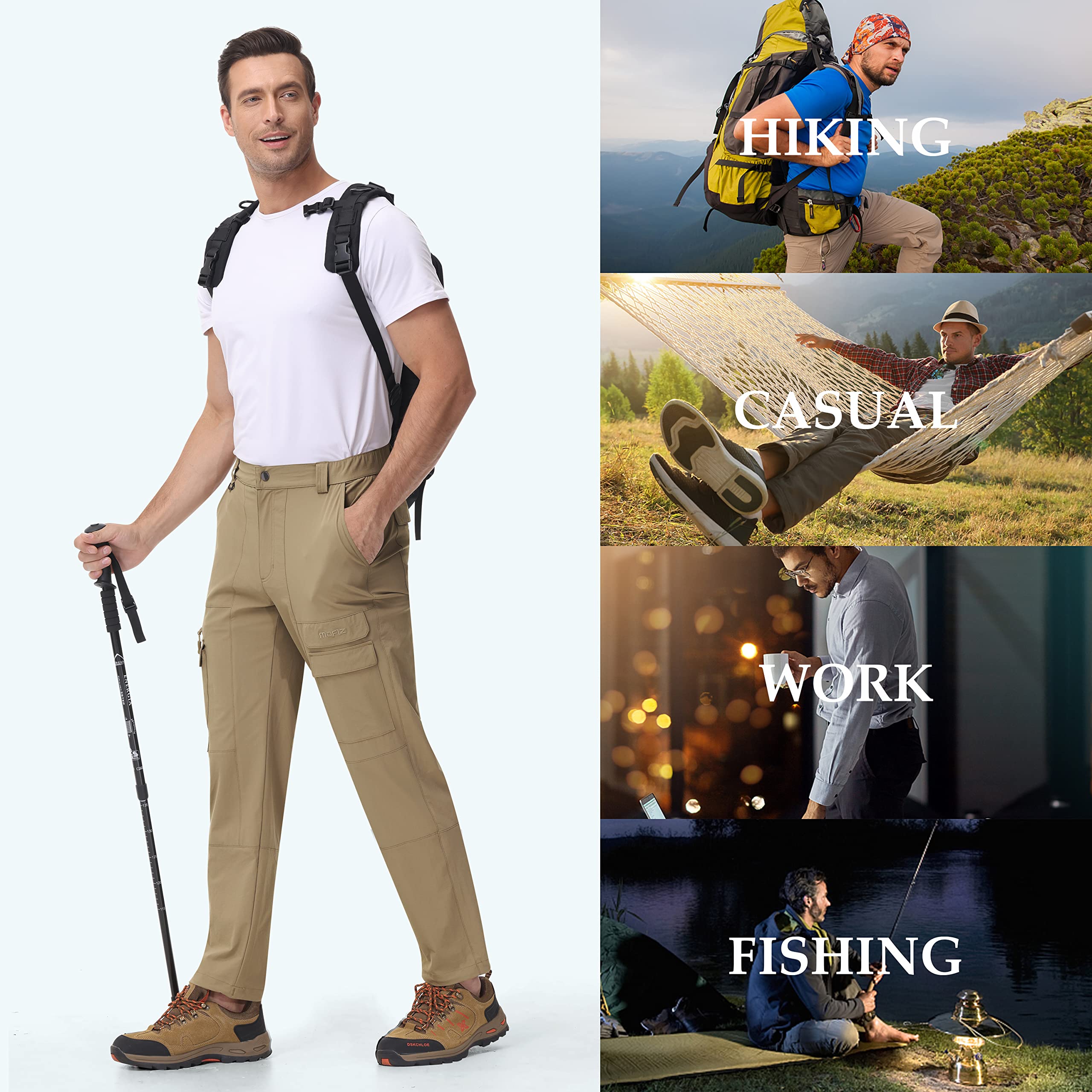 MoFiz Pantalones de Trekking Hombre Senderismo Cargo Pantalones Trabajo de Secado Rápido al Aire Libre con 7 Bolsillos