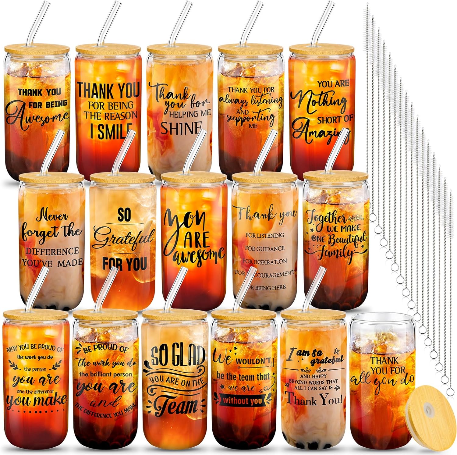 16 Set Appreciation Gifts for Employee Coworker Staff Thank You Christmas Team Gifts 16 oz Can Shaped Beer Glass with Lids Straws Brushes for Teacher Nurse(Awesome)