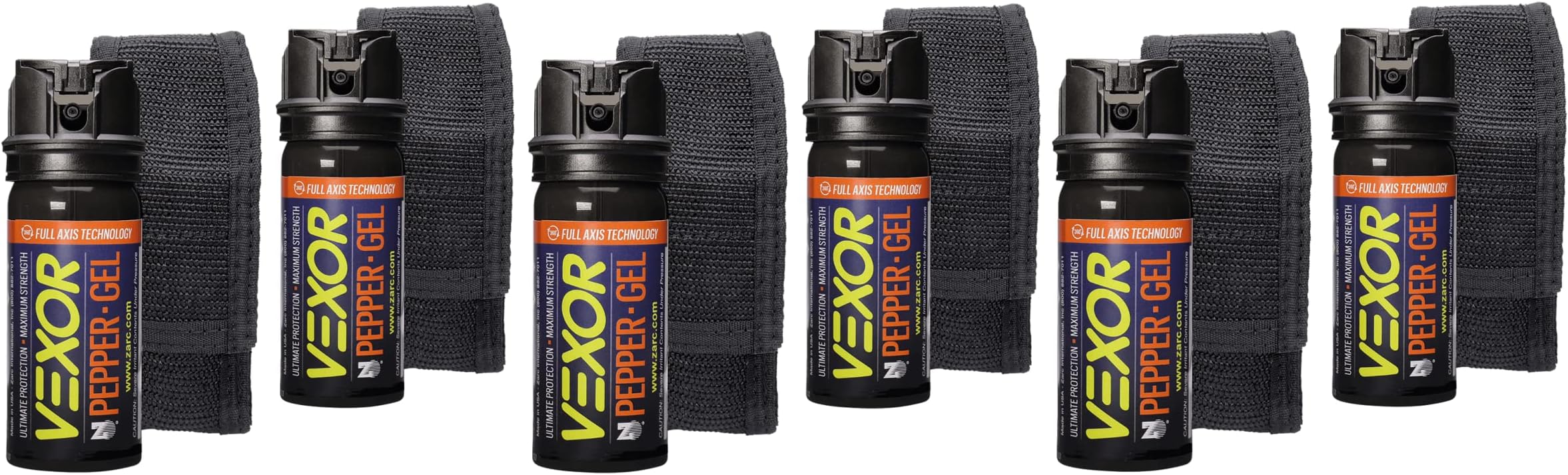 VEXOR Pepper Gel from Zarc, Maximum Strength Police Pepper Spray, Gel is The Future, Full Axis Technology Shoots from Any Angle 18-feet, Flip-top Safety and Belt Holster Included (6 Pack)