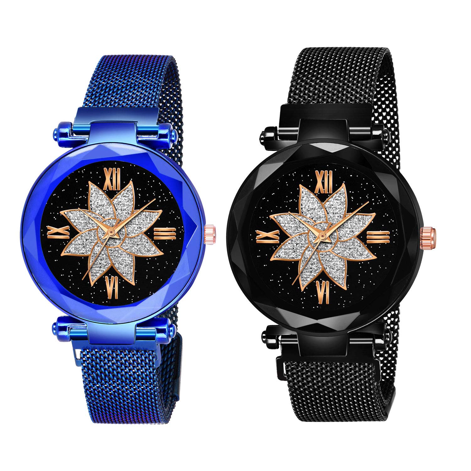 Shunya Black Round Diamond Dial with Latest Generation Blue & Black Magnet Belt Analogue Watch for Women Pack of - 2 (SH-Blue-Black02) (B08JGKCW3L) Amazon Price History, Amazon Price Tracker