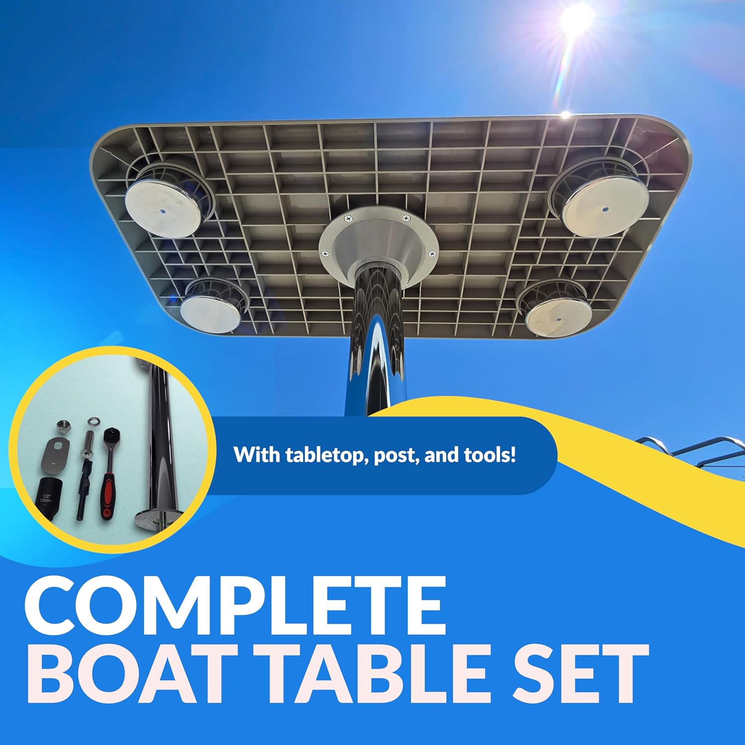Taupe Pontoon Boat Table Top & Post - No-Wobble Pontoon Table with Flush Mount Anchor & Stabilizing Floor Plate - Easy-to-Install, Compact Design with Modular Accessory Mount - Available in 6 Colors
