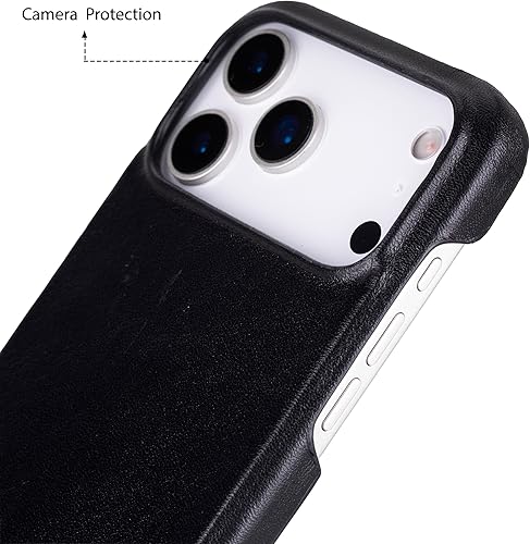 Miniatura 9 de Funda de piel auténtica para iPhone 17 Pro Max, compatible con Mag-Safe, hecha a mano, funda prémium con protección para cámara, color negro