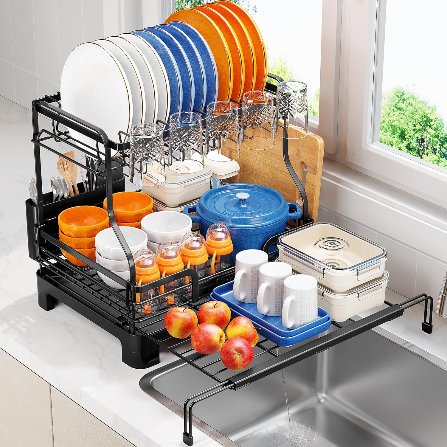 Amazon.com - TOOLF Extendable Dish Drying Rack, 2-Tier Dish Rack for ...