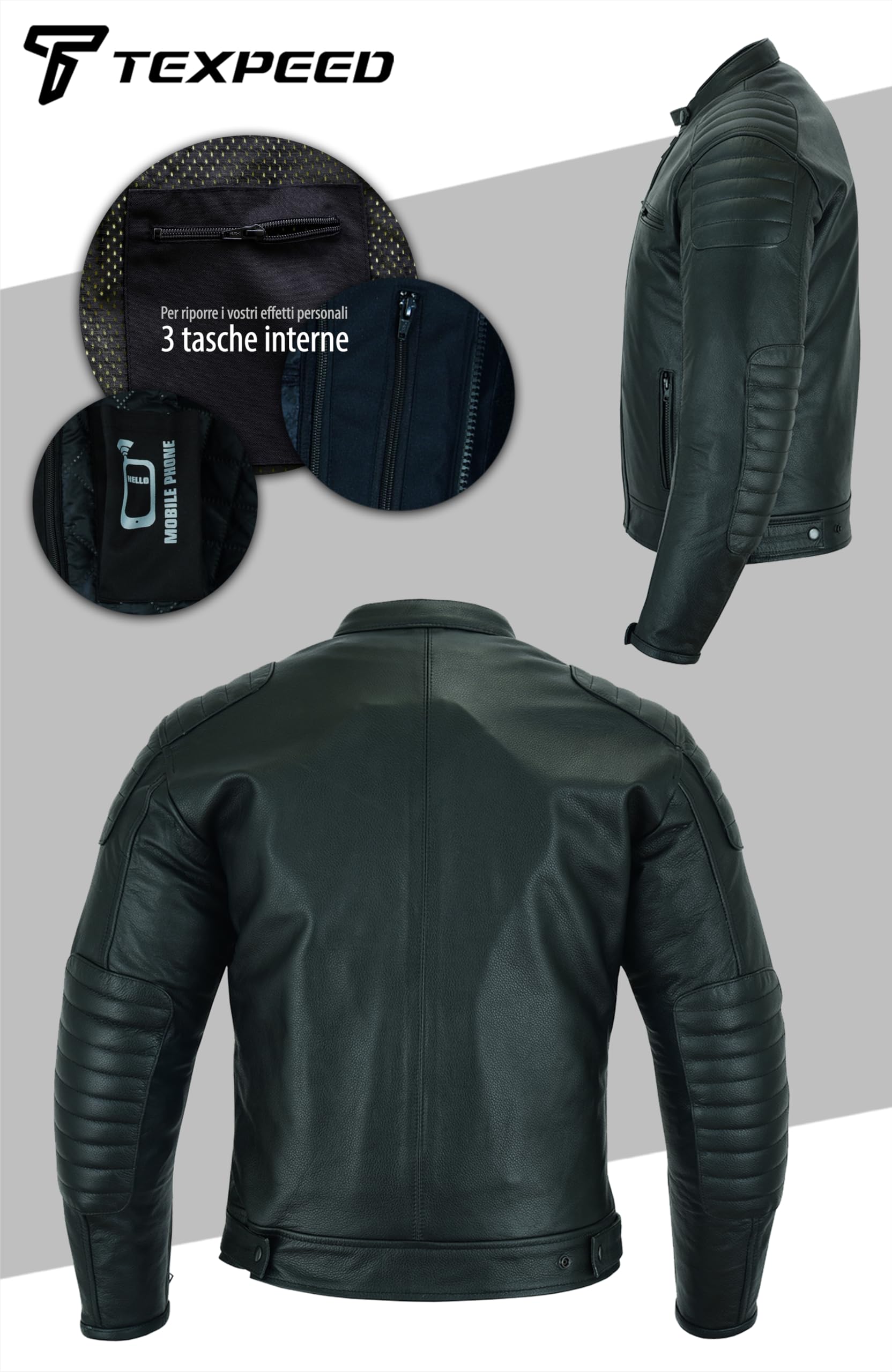 Giacca Da Moto In Vera Pelle Di Agnello Beige E Nera, Uomo, Con Tasche Multiple E Maniche Regolabili, Taglia XL - 2