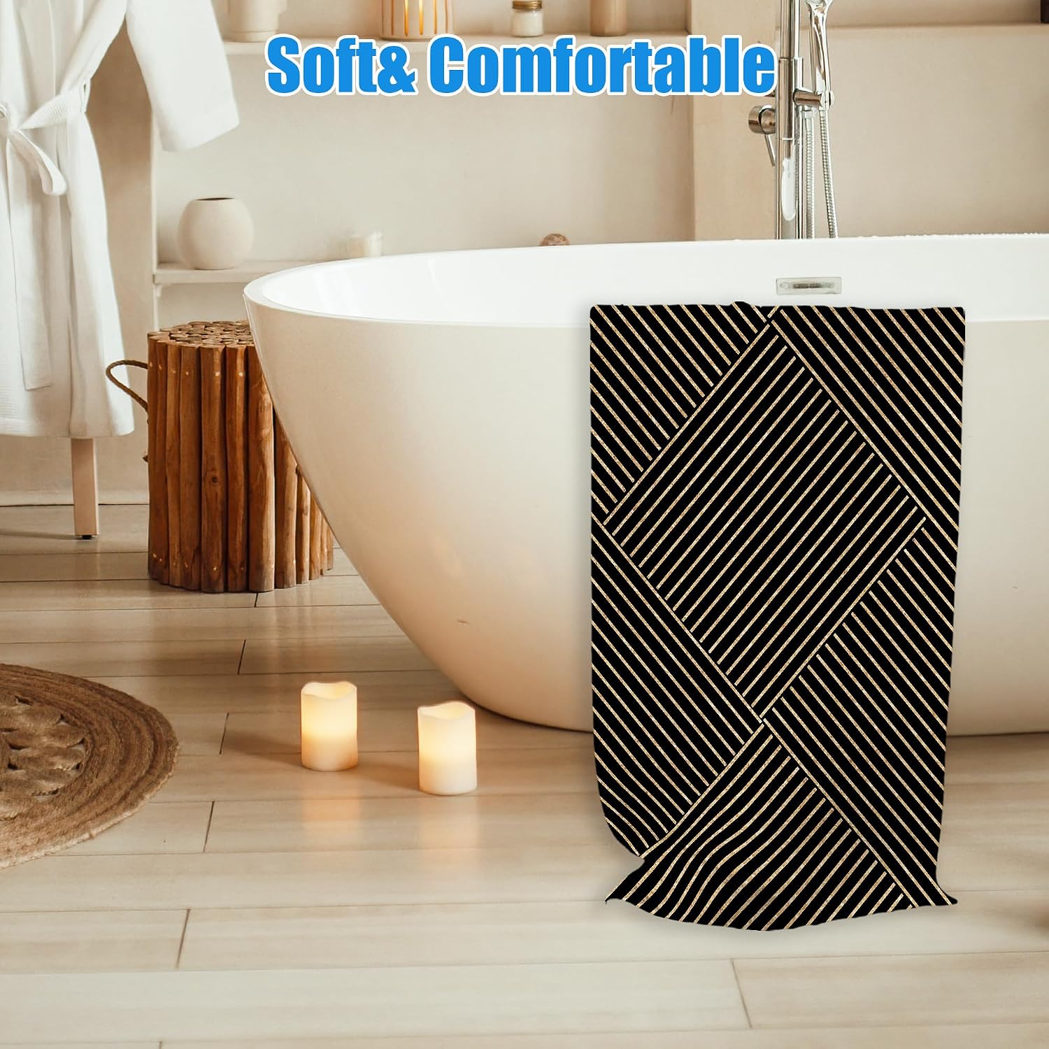 Black and Gold Beach Towel, Minimalist Abstract Sand Beach Towels Gifts for Women, Bohemian Mid Century Modern Quick Dry Bath Pool Towels for Bathroom Pool Camp, Boho Bathroom Decor, 30x60 in