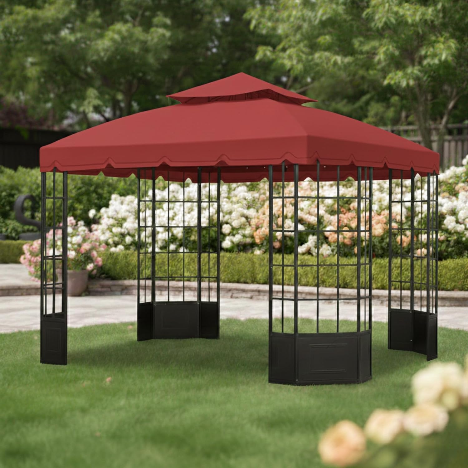 Garden Winds Reinforced RipLock 350 Replacement Canopy Top Cover Compatible with Bay Window 10' x 12' Gazebo Models L-GZ120PST-2, L-GZ120PST-2D - Cinnabar