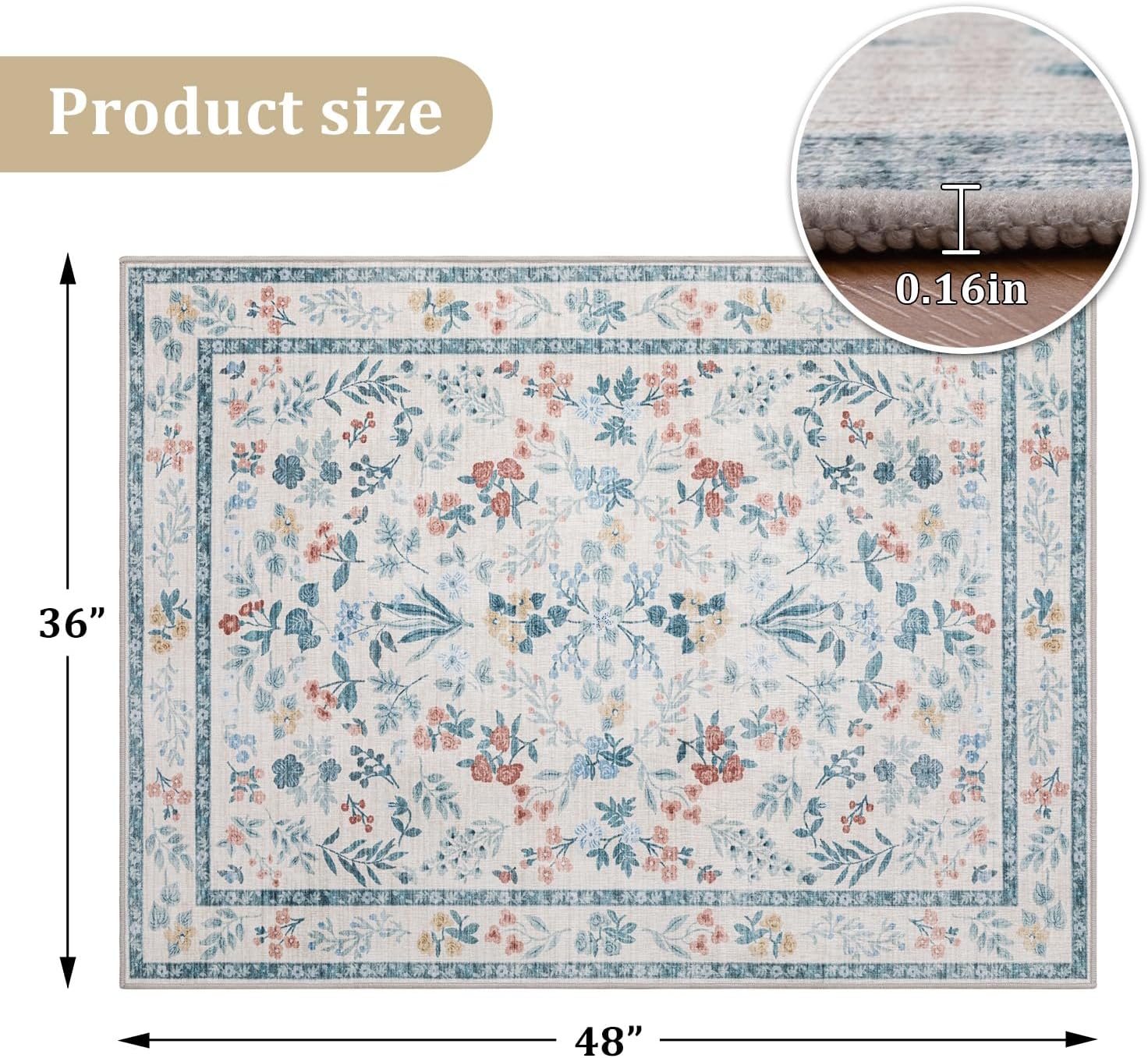 chakme Office Chair Mat for Hardwood Floor, 48"x36" Easy Glide Computer Desk Mat Protector for Rolling Chair Under Desk Rug Nonslip Backing, Machine Wash, (Floral)