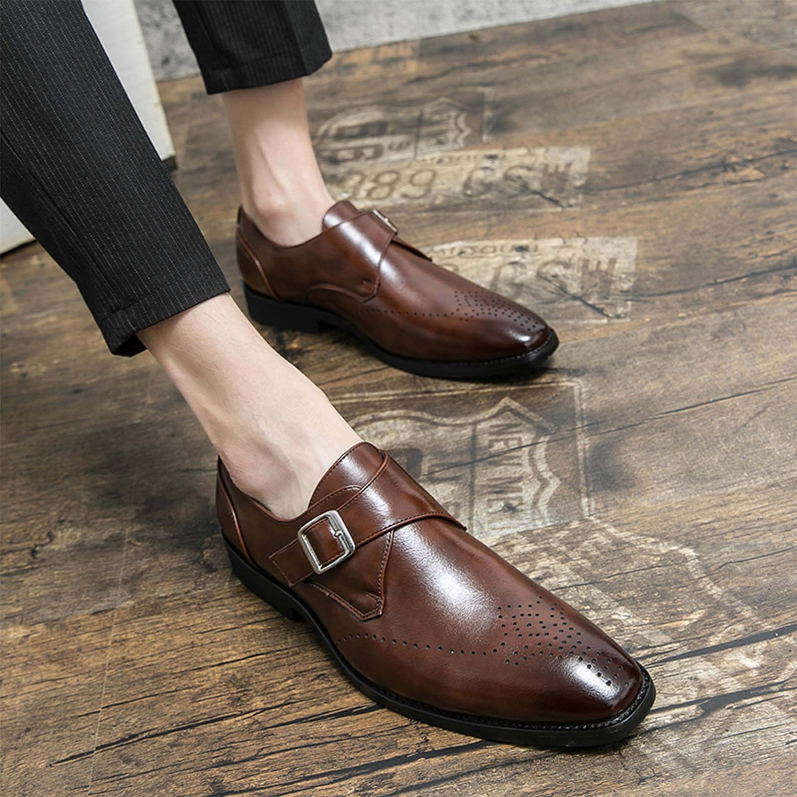ANUFER Hombre Monje Soltero Zapatos Inteligente Estilo Británico Cuero de Microfibra Vestido Brogues