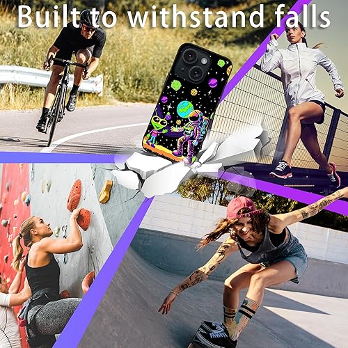 Miniatura 7 de Losthll Funda compatible con iPhone 15, funda de teléfono hippie de astronauta y alienígena, goma de silicona líquida suave a prueba de golpes,