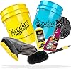 detailmate Car Wash Set Wash Mitt + Microfibre Monkey Drying Cloth + Meguiars: Wash & Wax Car Shampoo + Hot Rims Wheel Cleaner + Rim Brush + 2 x Wash Bucket + Dirt Strainer + Accessories