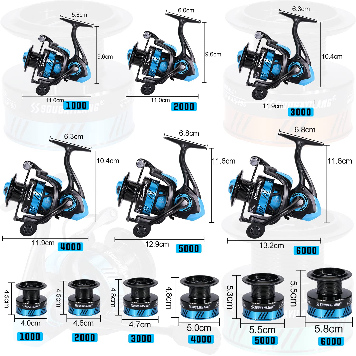 Sougayilang SL Spinning Reel 5.2: 1 Haute Vitesse Bobine Puissant Spinning Moulinets De P¨ºche Carpe P¨ºche Brochet Fibre De Carbone Drag Max 25LB Moulinet De P¨ºche-B10