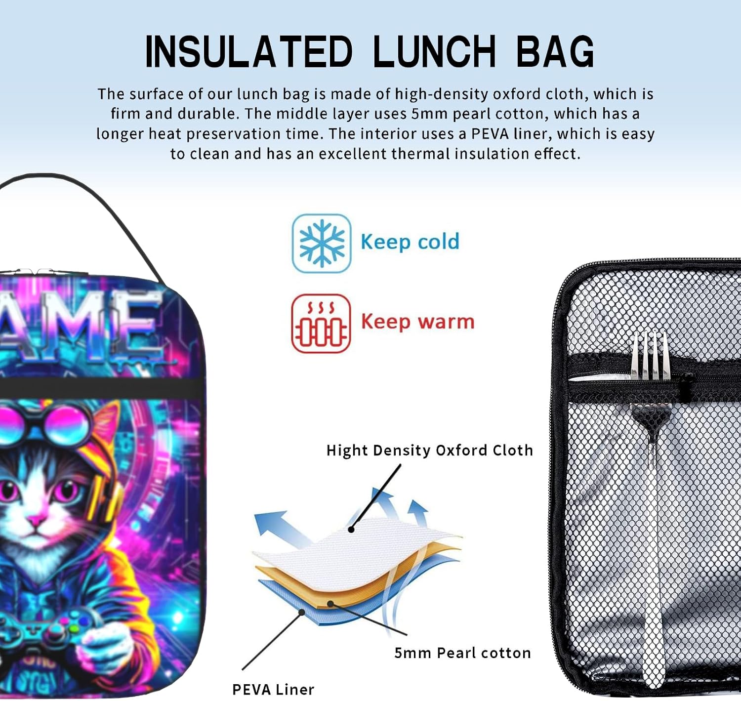 Game Insulated Lunch Bag for Teen Boy Kid Reusable Video Game Lunch Box Portable Waterproof Leakproof Gaming LunchTote Bag Game boy LunchBox for School Picnic Travel Back to School Gifts image 3
