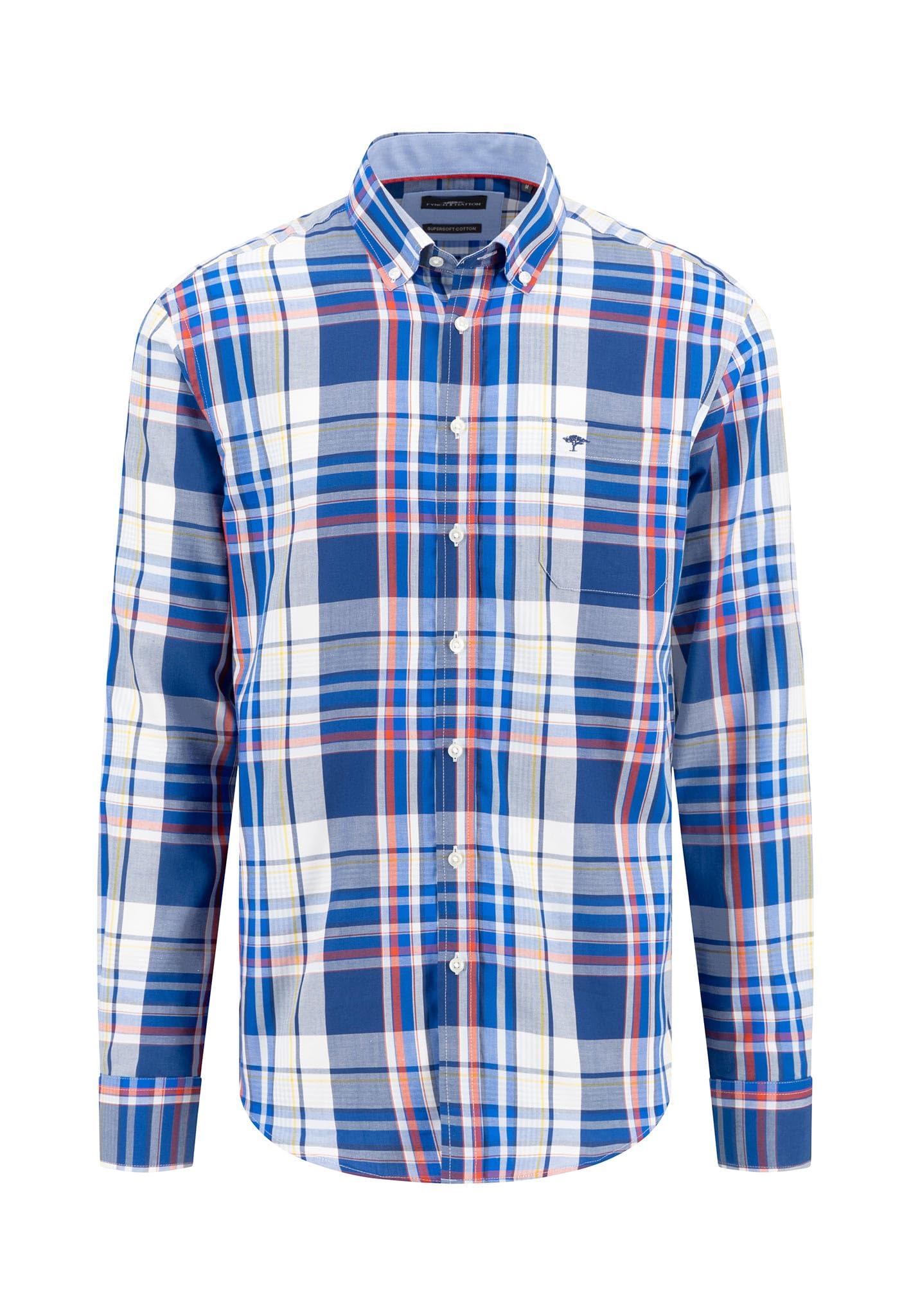 FYNCH-HATTON Oxford Check Mix Long Sleeve Shirt XL Blue