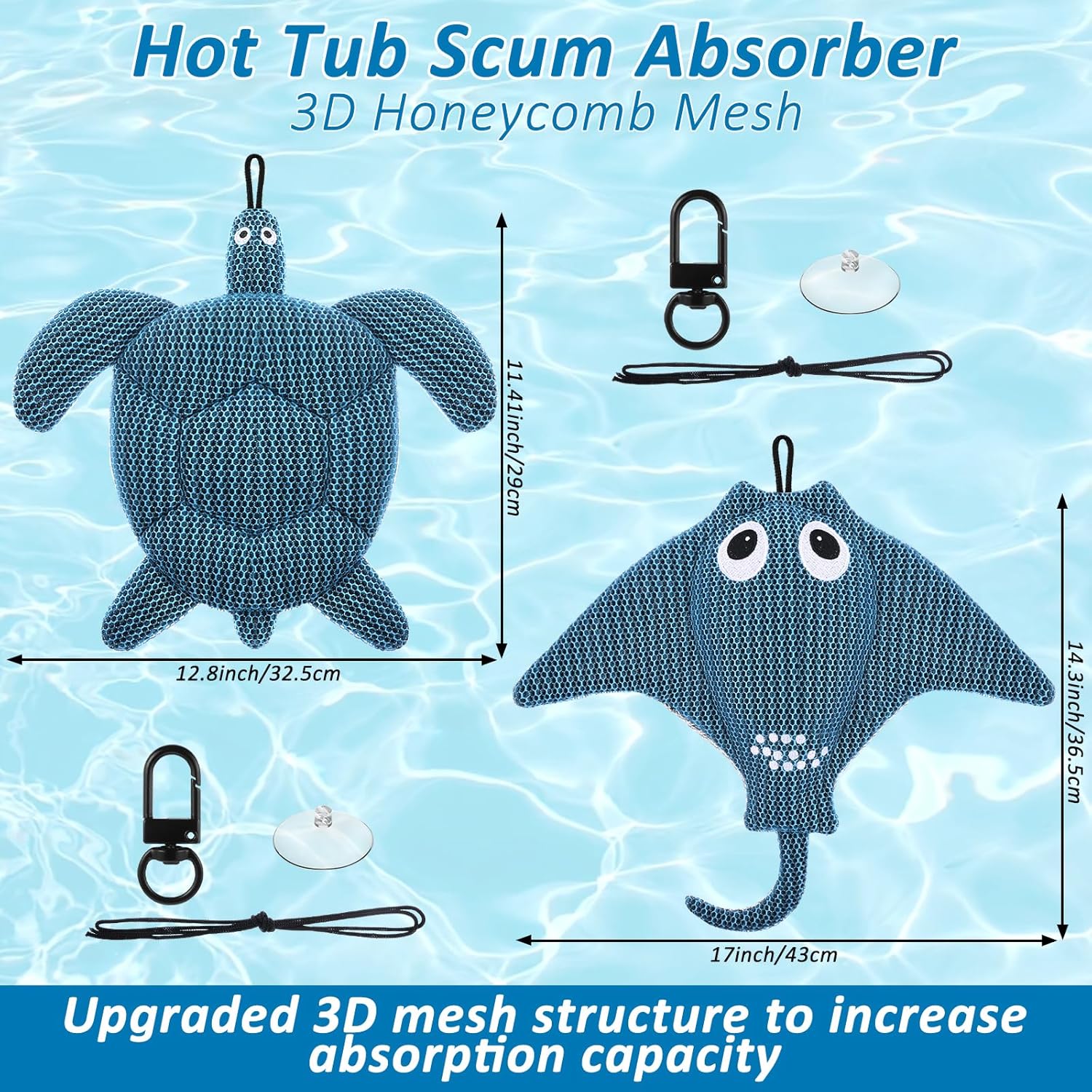 2 Pack Hot Tub Scum Absorber, 2025 Upgrade Reusable Scum Turtle and Devilfish Hot Tub Absorber Accessories Hot Tub Sponge for Spa & Pool Cleaner, Hot Tub Oil Absorbing Keeps Water Clean