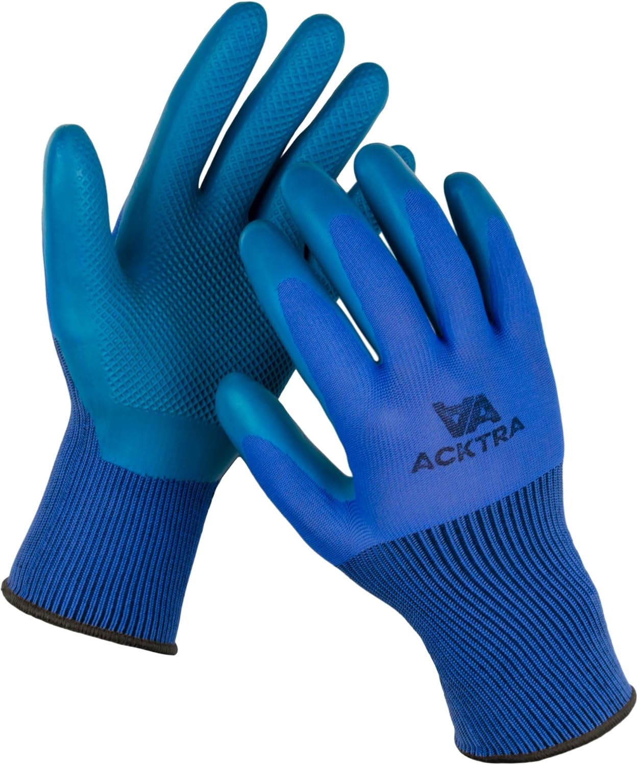 ACKTRA Safety WORK Gloves Coated, Seamless Blue Nylon Liner, Teal Textured Eco Latex, Bulk Pack WG016