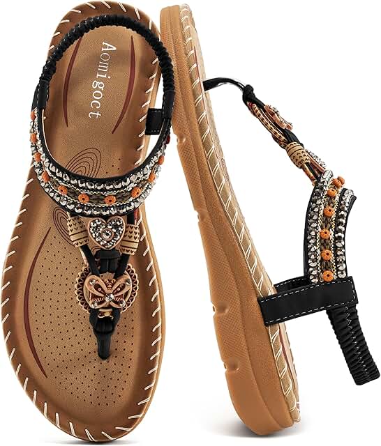 Aomigoct Sandals Women Flat Shoes: Dressy Summer Bohemian Flats Shoes fo...