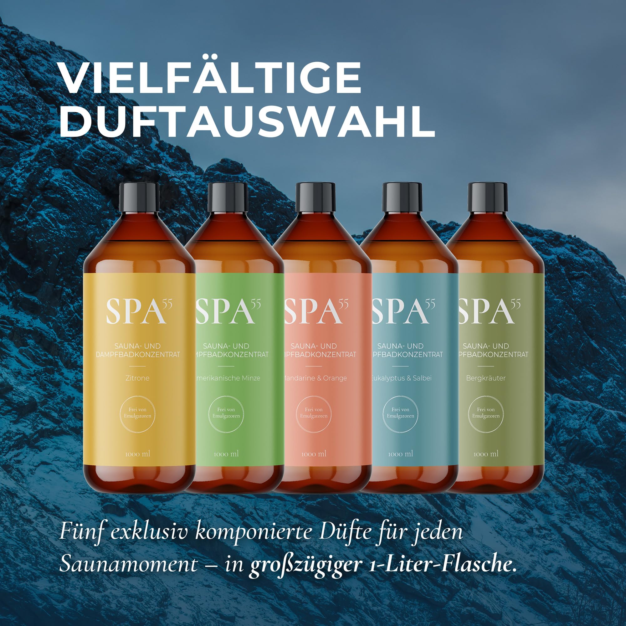 Saunaaufguss 5x1000ml Set – Sauna Zubehör & Aufgussmittel mit Bio-Ethanol, Made in Germany