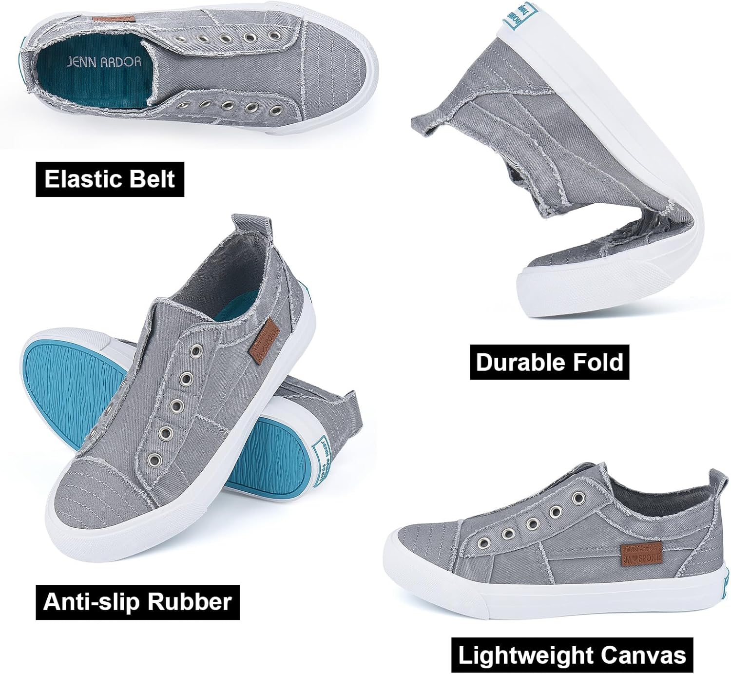 JENN ARDOR Womens Slip On Fashion Sneakers No Laces Comfortable Casual Low Canvas Sneakers Flats Walking Shoes