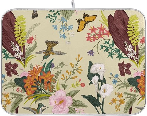 Vintage Floral Exotic Drying Dish Mat Kitchen Counter Gadgets Kitchen Accessories For Countertop Tapete Para Cocina 16'' x 18''