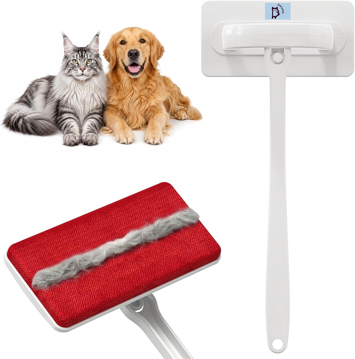 DELOMO Reusable Pet Hair Remover Brush for Furniture, Dog & Cat Fur Remover | Electrostatic Lint Brush with Detachable Handle and XL Head for Fast Pet Hair Cleanup on Couch, Carpet, Pet Bed & Bedding