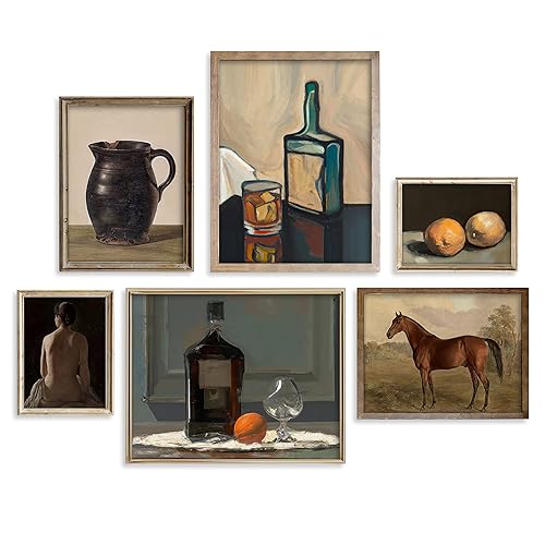 Vintage 6 Piece Wall Collage Print Set - Antique Art Prints for Home Decor - Rustic Farm Boho French Country Landscape Wall Art Decoration Aesthetic