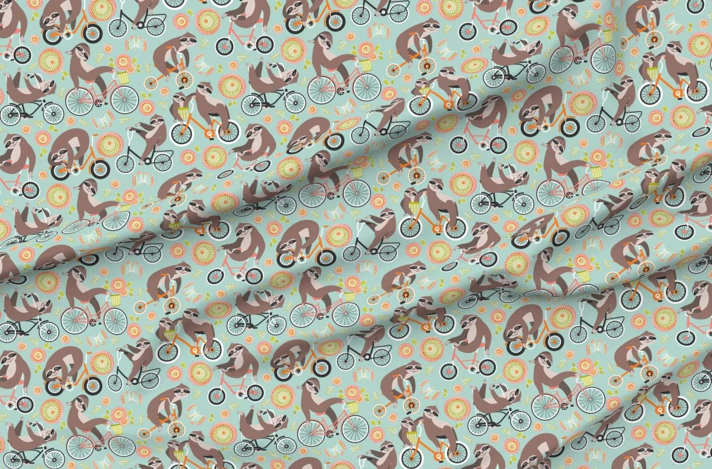 Spoonflower Fabric - Sloths Bikes Cycling Bicycle Bike Sloth Animal Printed on Organic Cotton Sateen Fabric by The Yard - Sewing Quilting Apparel Home Decor