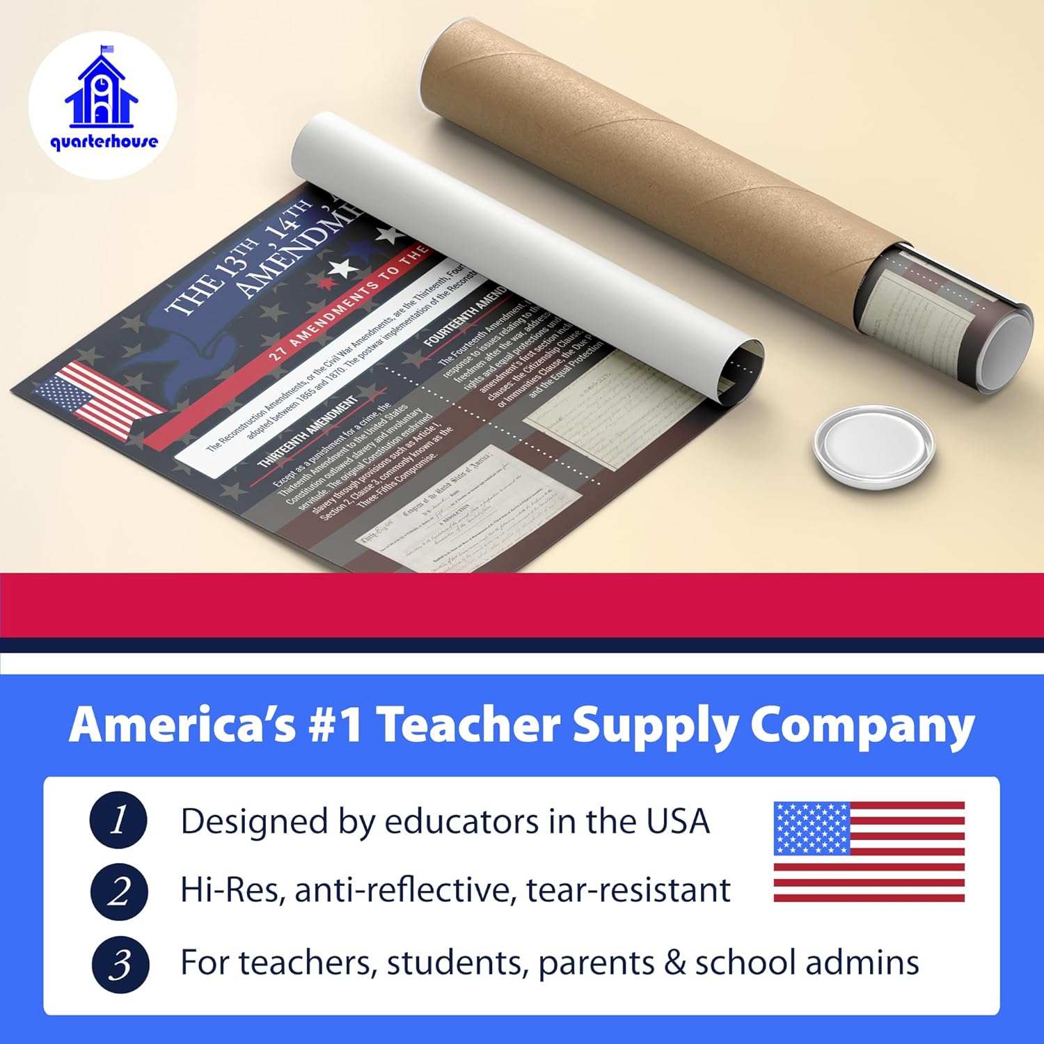 Quarterhouse 8 Poster 27 Amendments to the US Constitution (Bill of Rights Included) Set, Social Studies Classroom Learning Materials for K-12 Students and Teachers, 12 x 18 Inches, Made in USA
