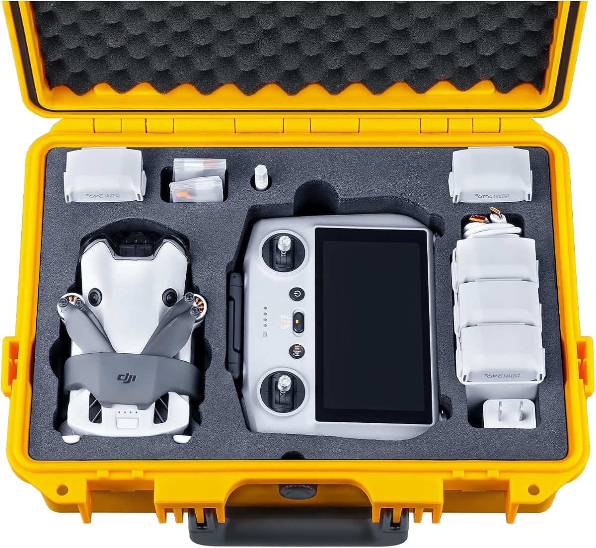 Lykus Titan MM410 Waterproof Hard Case (Yellow) for DJI Mini 4 Pro/Mini 3/Pro and DJI RC 2/RC/RC-N2/N1, Support 7 batteries and RC lanyard [CASE ONLY]